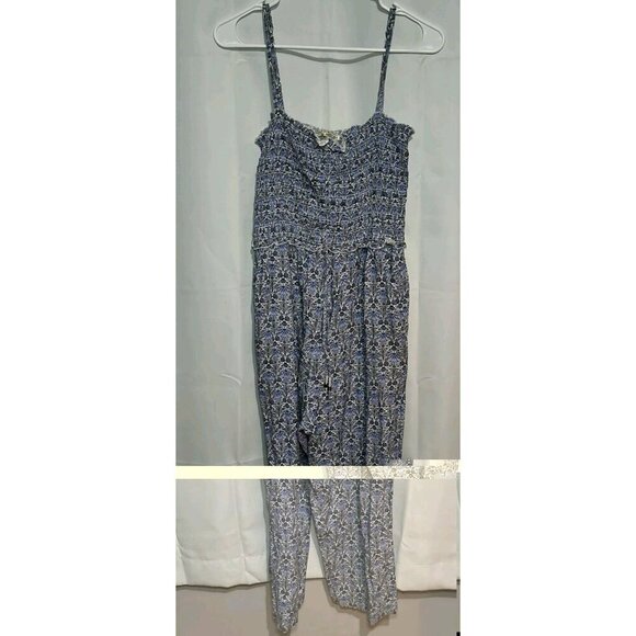 Fat Face Pants - Fat Face Sleeve Less Women's Size 12 Blue Floral Jumper Suit With Pockets